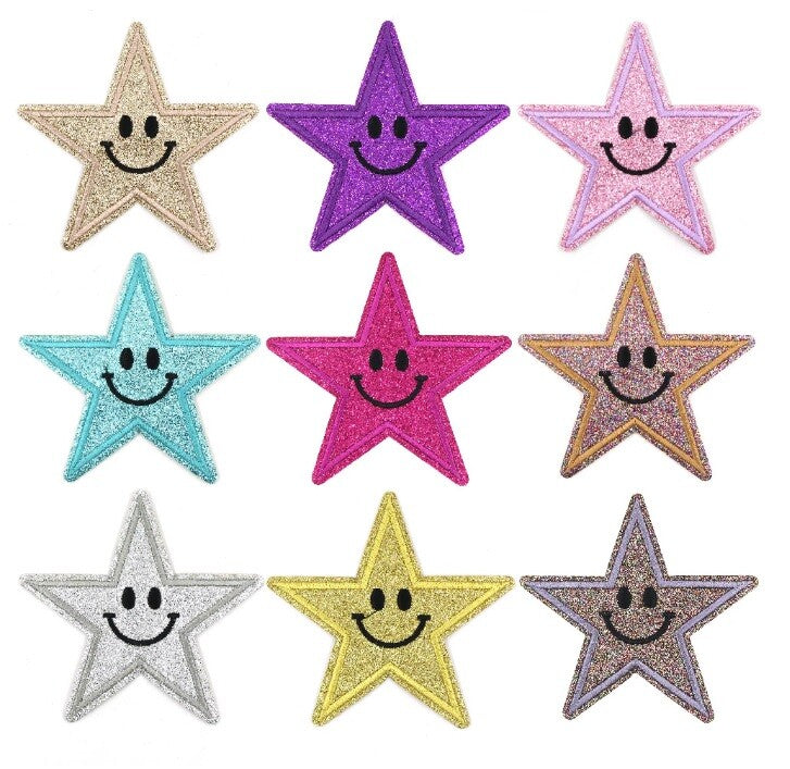 Glitter Star Patch Iron on Sew on Happy Stars 9cm