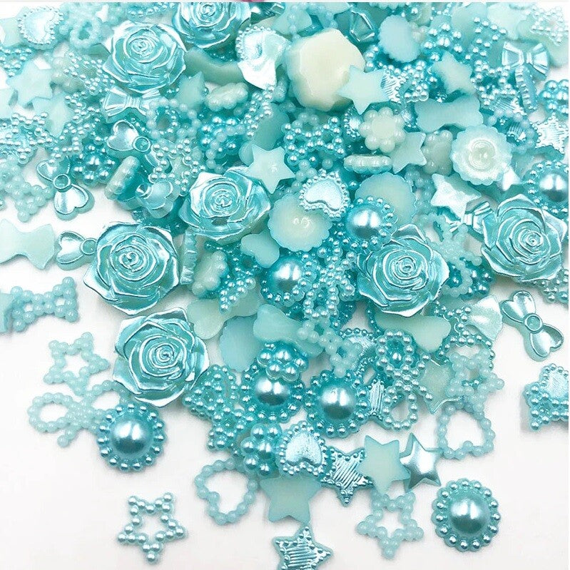 100 x Flatback Mixed Pearl Resin Embellishments Craft Scrapbook Decoupage - Green