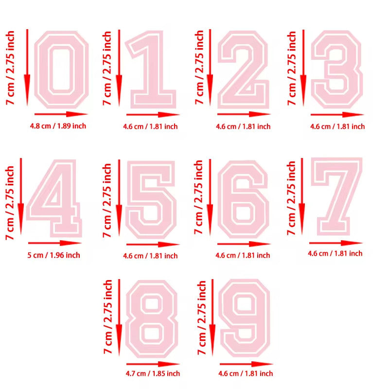 7cm tall Varsity Number Transfer Patches Numbers Transfers Customise Clothing