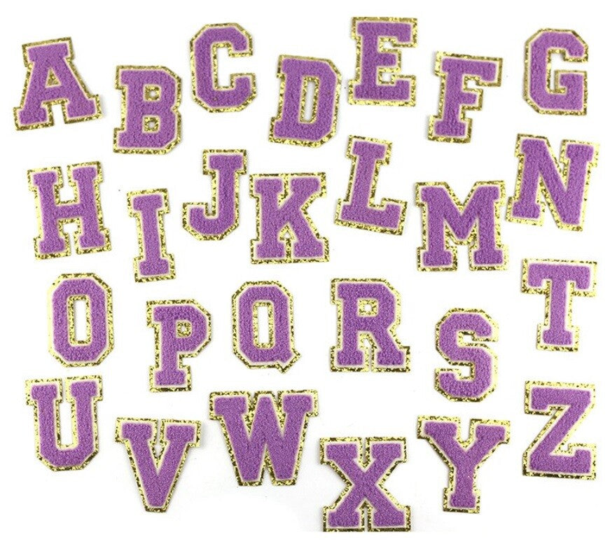 8cm Large 3D Purple Gold Chenille Patch Letter Patches Iron Sew on Alphabet