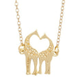 Love Heart Double Giraffe Design Necklace Minimalist Unique & Gift Bag - Gold