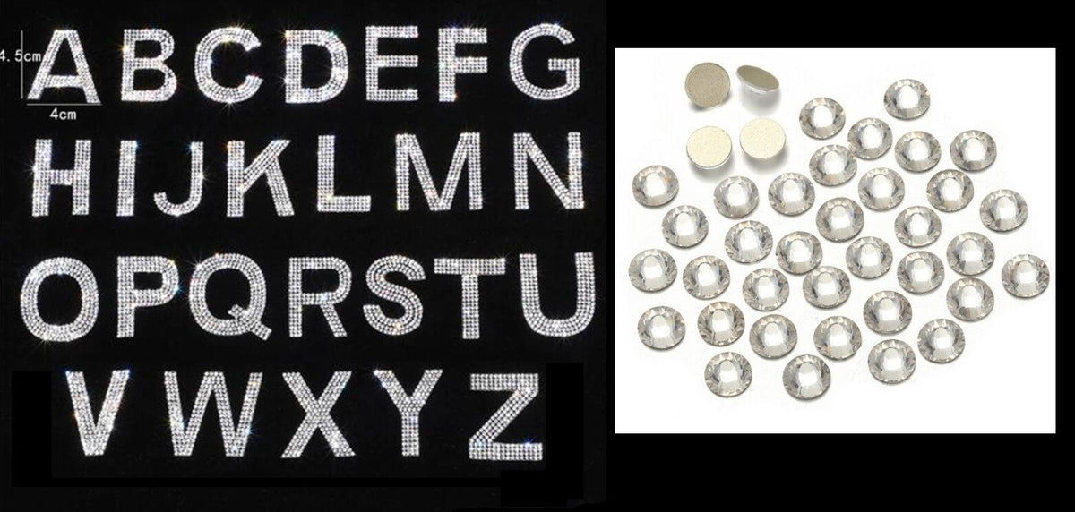 Crystal Sparkle Rhinestone Letter Patch Patches Iron on Alphabet Hotfix Gems - Clear/Silver Crystal