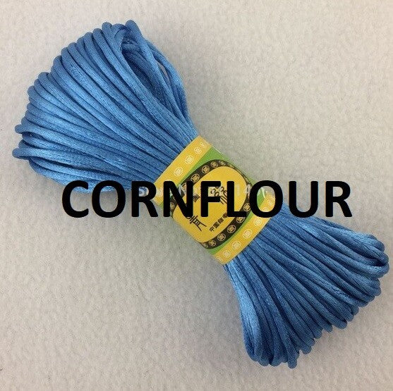 Cord Silky Satin Kumihimo Braiding Rattail Macrame 2mm Thick 5/10/20 Meter - Cornflower