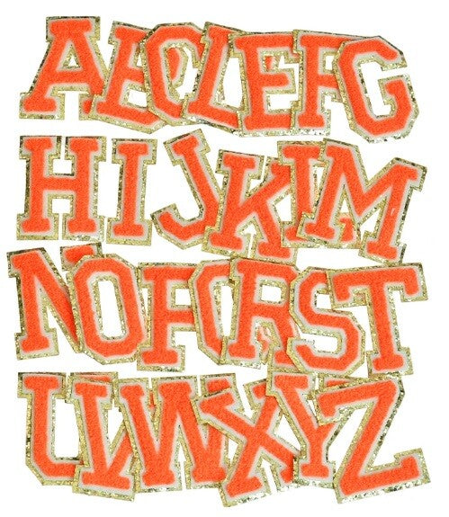 3D Multicolour & Gold Chenille Patch Letter Patches Iron on Alphabet 5.5cm - Orange