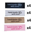 16 Fabric Labels 'Hand Made With Love' Sew On Garment Clothing Label Tags 50x15