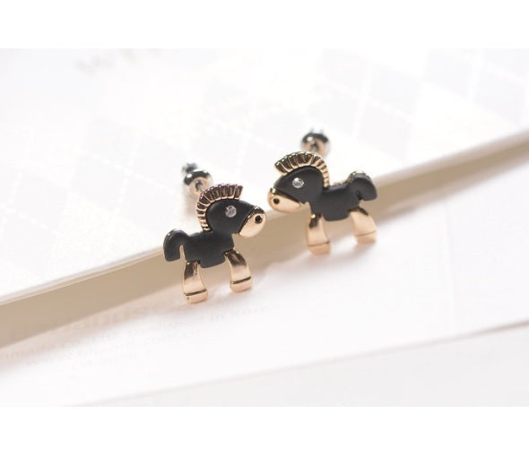 Black Horse Pony Kawaii Stud Earrings Birthday Christmas & Mini Gift Bag