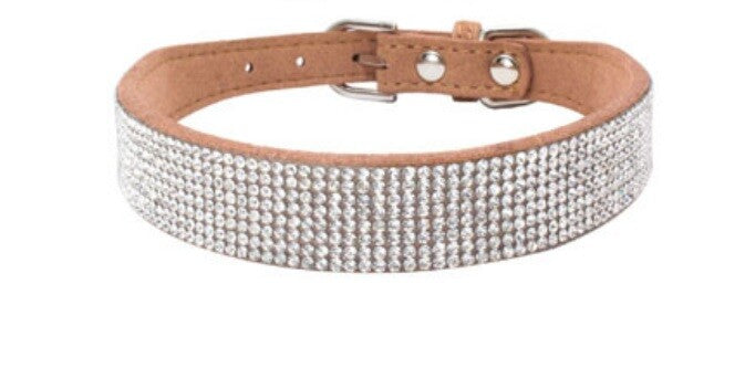Suede Rhinestone Dog Collar Diamante Puppy Yorkie Teacup Chihuahua & Upwards - Brown