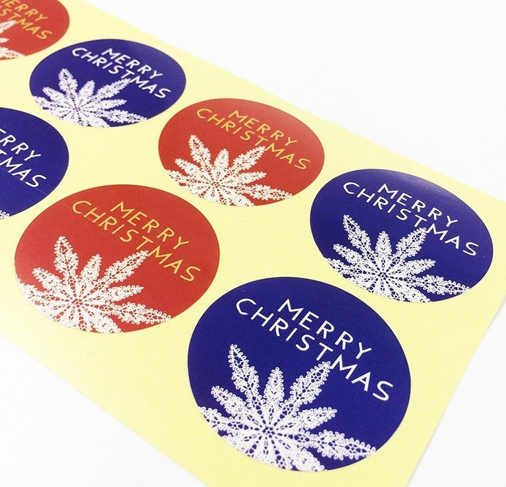 Snowflake Red & Purple 'Merry Christmas' Round Gift Seal Christmas Gift Stickers