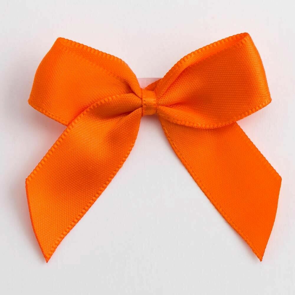Self Adhesive 5cm Bow Satin Bows Sticky Pre-Tied 16mm Ribbon Craft Wedding - Orange