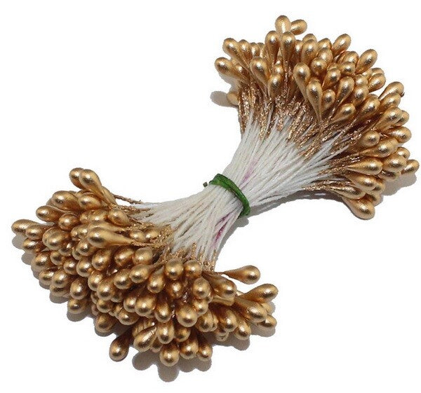 Artificial Flower Stamen Double Head Eco Friendly Wedding Floral Craft - 3mm - Gold