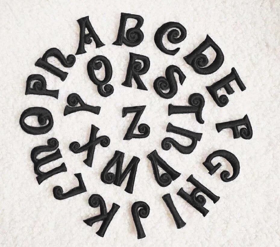 Black Letter Patch Iron or Sew on Embroidered Alphabet Customise Clothing