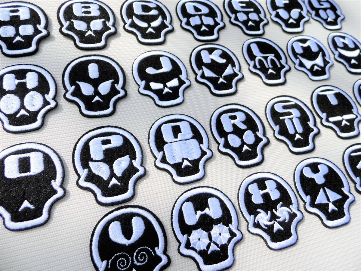 Skull Letter Patch Iron or Sew on Alphabet Embroidery Customise Clothing