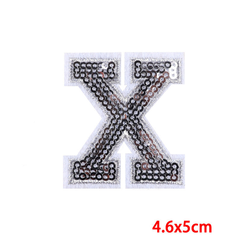 Silver Sequins Varsity Letter Patch Iron or Sew on Alphabet Customise 5cm