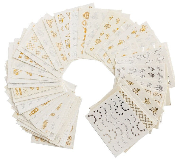 1 Sheet of 3D Nail Art Lace Stickers Decals Transfers Flowers Black White - Gold/Silver