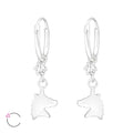 925 Sterling Silver Crystal Unicorn Head Hoop Earrings 1.2x12mm & Gift Box