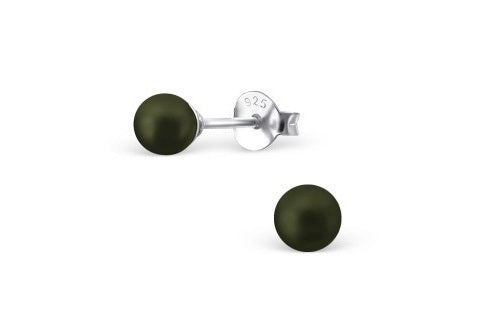 925 Sterling Silver Pearl Stud Earrings Many Colours Elegant Wedding & Gift Bag - Dark Green