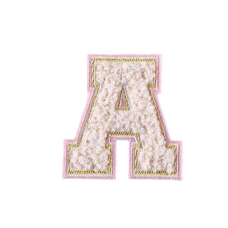 Pink Gold & Beige Chenille Patch Letter Patches Iron on Alphabet Letters 5.5cm