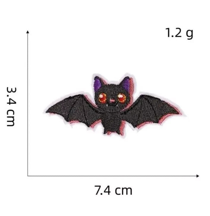 Halloween Patches Pumpkin Witch Cat Bat Ghost Embroidered Badge Iron On Sew - Bat