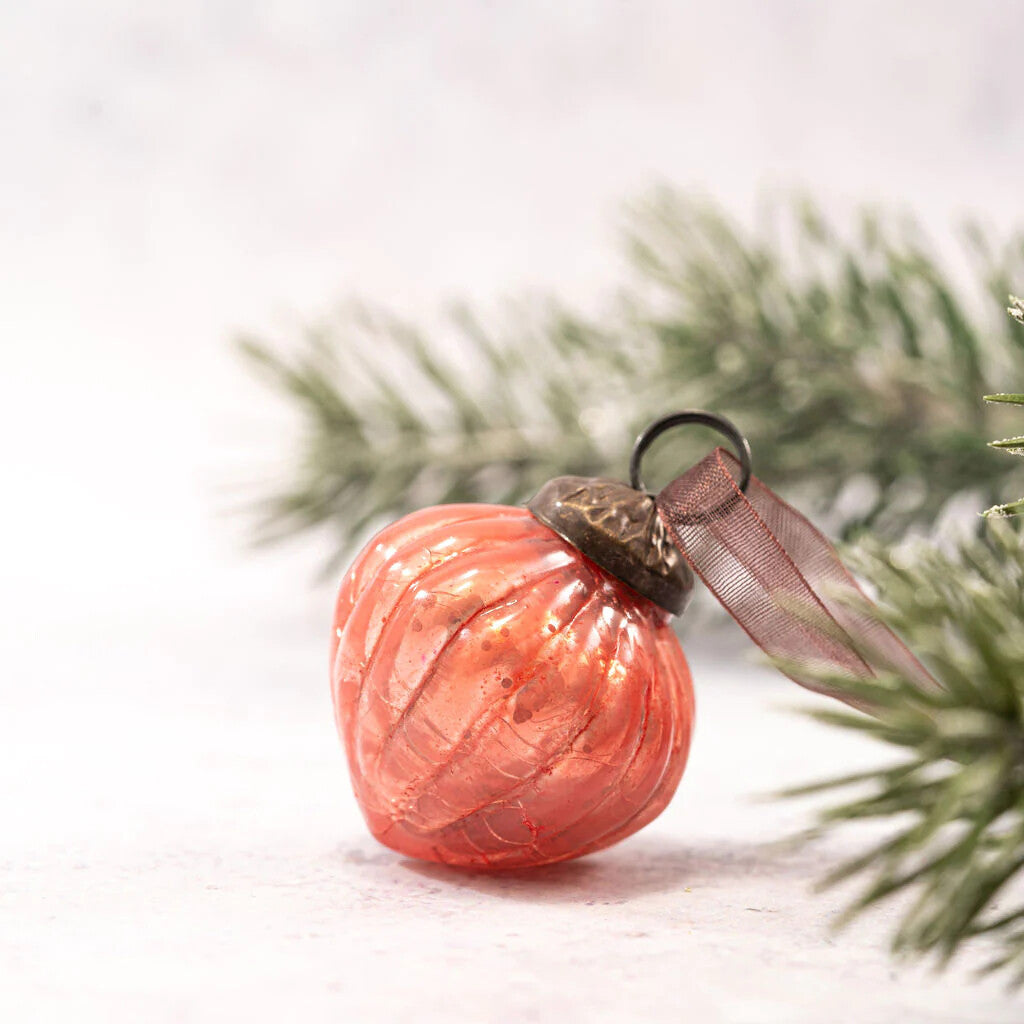 6 Pack Small Glass Handcrafted Baubles Premium Traditional Christmas Tree Craft - Set of 6 Small Peach Crackle Glass Lanterns
