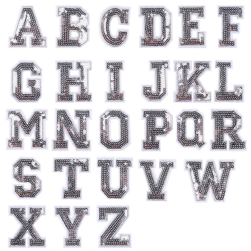 Silver Sequins Varsity Letter Patch Iron or Sew on Alphabet Customise 5cm