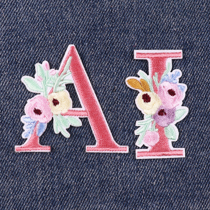 Flower Letter Patch Iron on or Sew on Alphabet Embroidery Clothing Patches Craft