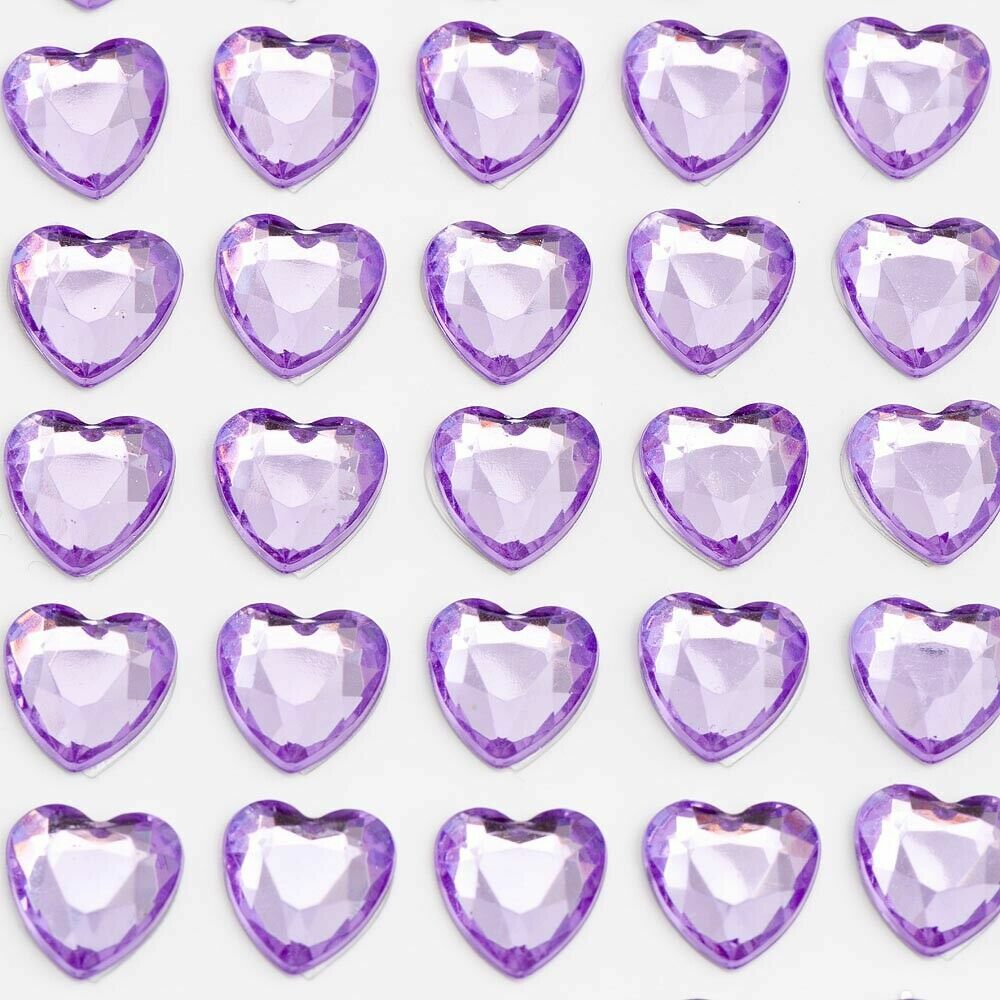 Hearts Sheet Self Adhesive Craft Diamante Rhinestone Heart Stick on Crystals - Lilac