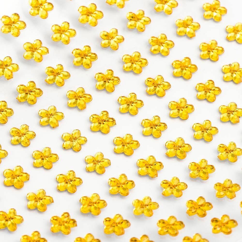 Flower Self Adhesive Craft Diamante Rhinestone Flower Gems Stick on Crystals - Gold