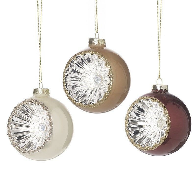 Glass Handcrafted Baubles Premium Traditional Christmas Tree Decoration - 3 Pack Cut Out Bauble Glass Hanger Mix