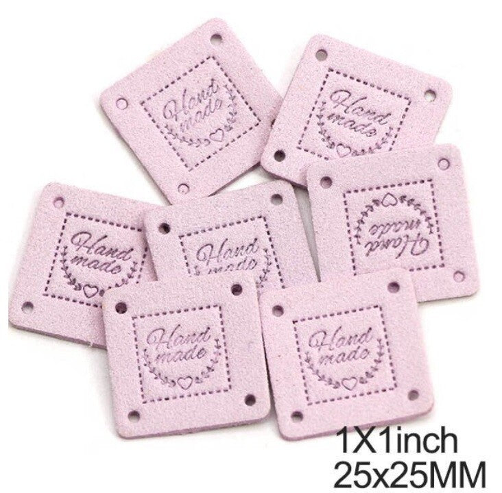 Faux Suede Leather Labels Hand Made Square Clothing Tag Label Tags 25x25mm - Design 10