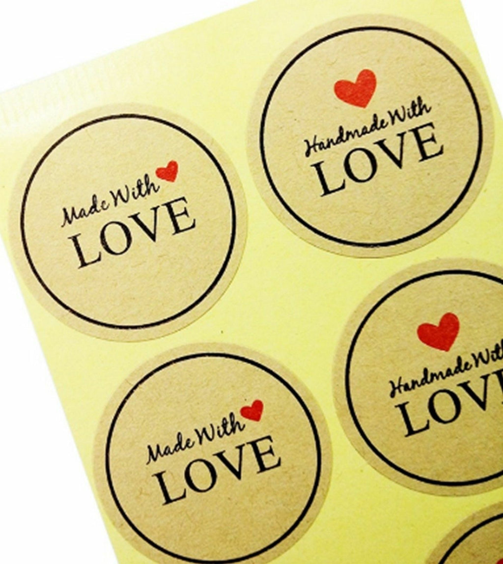 Round Paper Labels Handmade with Love Gift Food Kraft Craft Stickers Seal