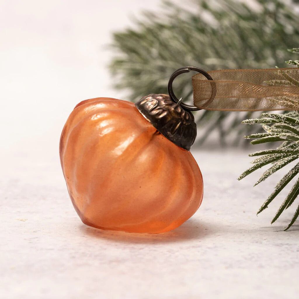 6 Pack Small Glass Handcrafted Baubles Premium Traditional Christmas Tree Craft - Set of 6 Small Tangerine Frosted Glass Lanterns