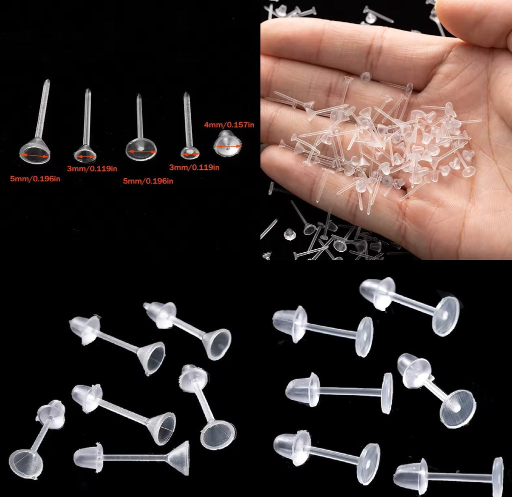 1000pcs Silicone Earring Posts & Backs - Jewellery Making Findings Craft Sets