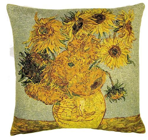 ARTIST VAN GOGH STARRY NIGHT SUNFLOWERS BELGIAN TAPESTRY CUSHION COVERS 14"x14" - Sunflowers
