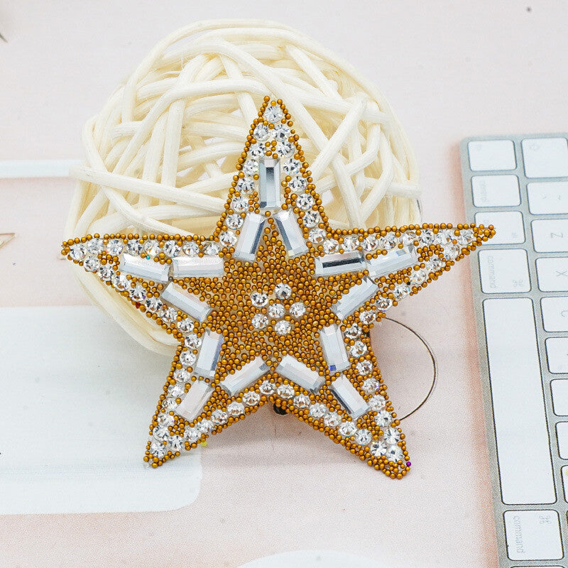 Rhinestone Embellished Star Patch Iron on Glitter Patches Space Hotfix 5.5cm - Orange