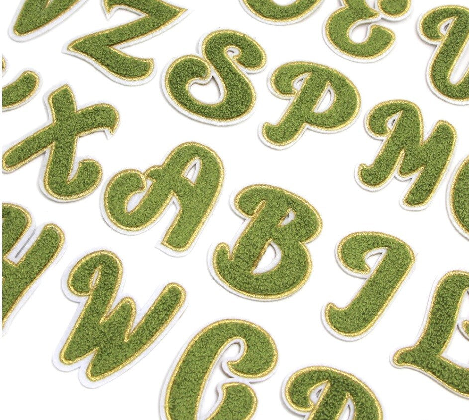 Moss Green Chenille Patch Letter Patches Iron on Sew on Alphabet Embroidery