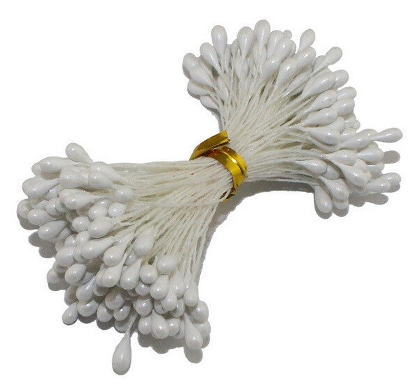 Artificial Flower Stamen Double Head Eco Friendly Wedding Floral Craft - 3mm - White