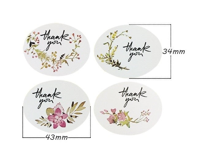 Oval Paper Labels 'Thank You' Botanical Vintage Gift Food Kraft Craft Stickers