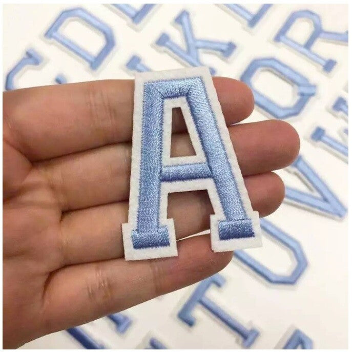Light Blue Letter Patch Patches Iron or Sew on Alphabet Embroidery Customise