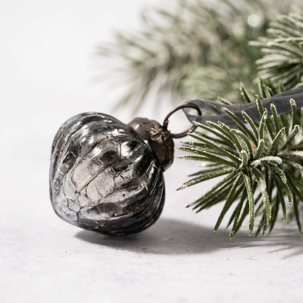 6 Pack Small Glass Handcrafted Baubles Premium Traditional Christmas Tree Craft - Set of 6 Small Slate Crackle Glass Lanterns