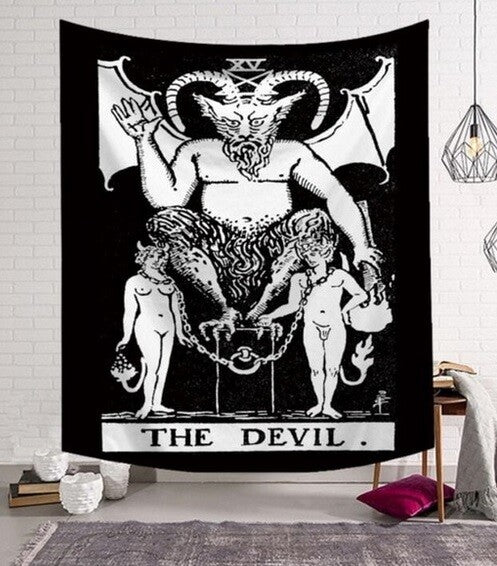 Tarot Wall Art Hanging Fabric Astral Throw Altar Cloth Wiccan Gothic Pagan Gift - The Devil 95x73cm