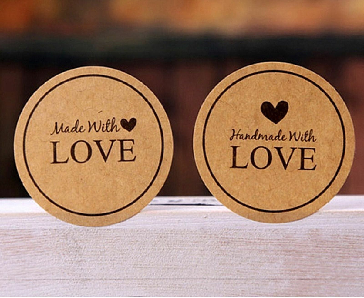 Round Paper Labels Handmade with Love Gift Food Kraft Craft Stickers Seal