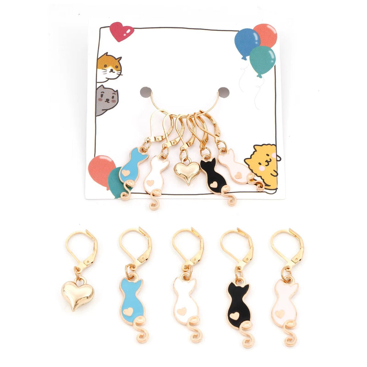 5pcs 4 Cat 1 Heart Cats Counter Crochet Knitting Clip Stitch Markers Holders