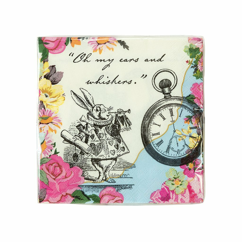 Paper Napkins Party Table Decorations Set Tropical Bunny Alice in Wonderland - Truly Alice Cocktail Napkins - 20 Pack