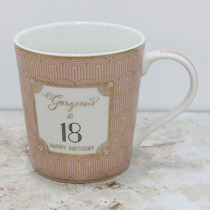 Mug Happy Birthday Gorgeous at 18 - 18th Birthday - Fine China - with Gift Box