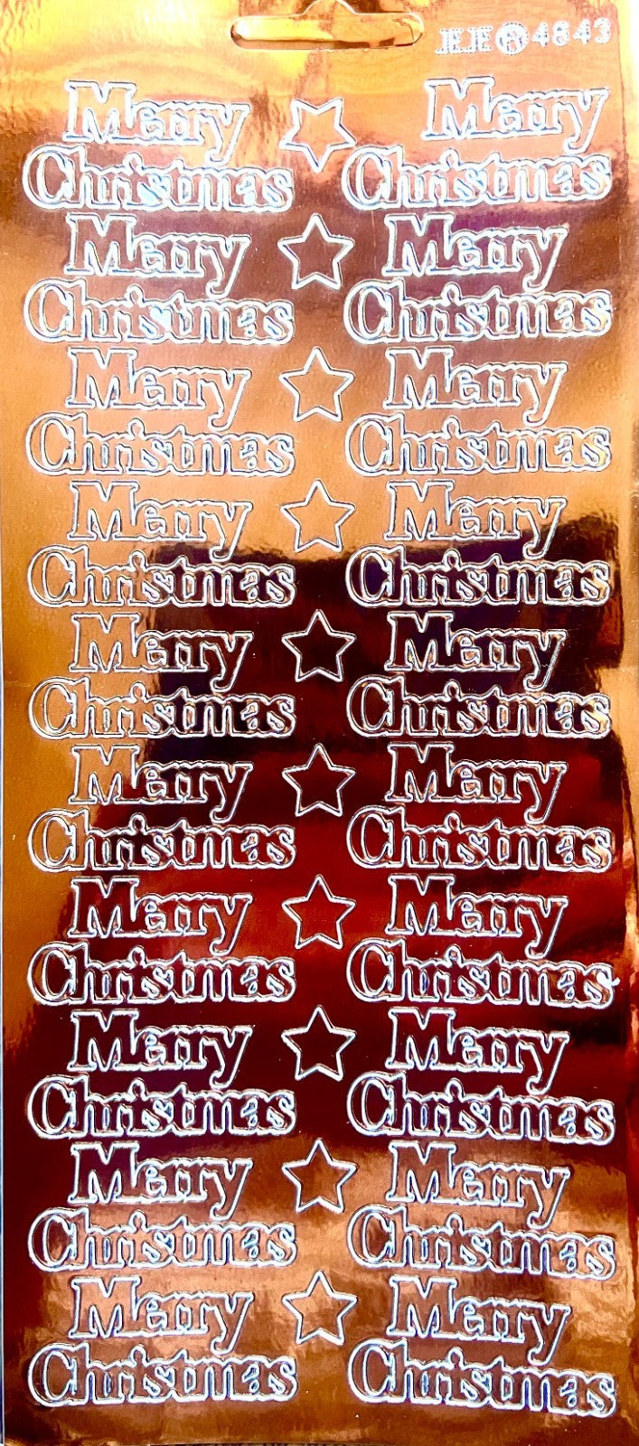 10 SHEETS - Copper Mirror Shine Merry Christmas Peel Off Stickers Card Making