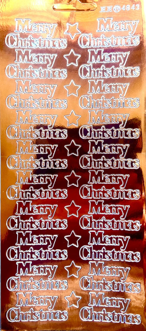 10 Sheets - Copper Mirror Shine Merry Christmas Peel Off Stickers Card Making