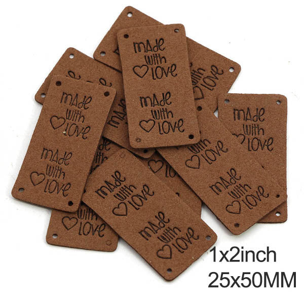 Faux Suede Leather Labels MADE WITH LOVE Clothing Tag Label Tags 25x50mm - Design 3