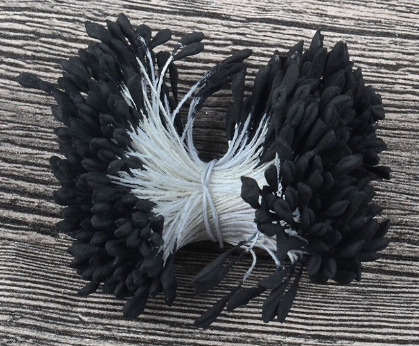 Artificial Matte Flower Heart Stamen Double Head Eco Friendly Wedding Craft 5mm - Black