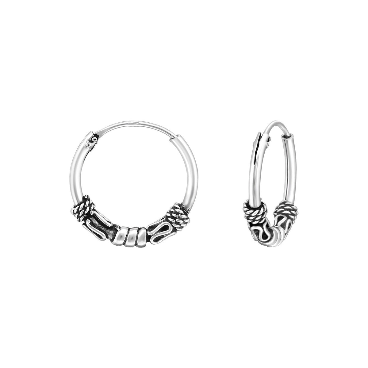 925 Sterling Silver & Gold Hoop Earrings Bali Hoops Earrings & Gift Box - 1