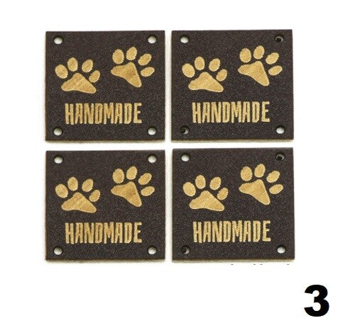 Faux Leather Labels Hand Made Paw Print Clothing Tag Label Tags 25x25mm - Design 3